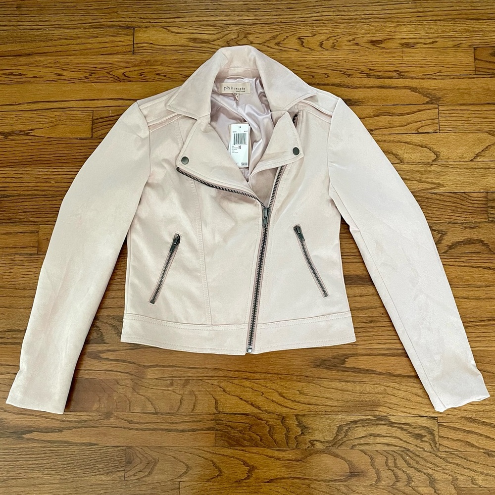 Philosophy Faux Suede Leather Moto Style Jacket Mauve Light Pink XS NWT - Picture 2 of 7